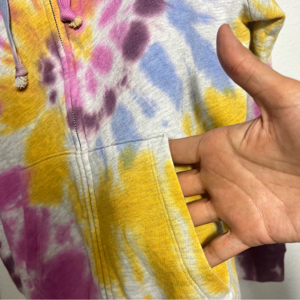 PINK Victoria’s Secret Tie-Dye Zip up Hoodie Gray Multi color Size L NWT - Picture 3 of 10